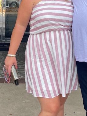 Striped Sleeveless Summer Dress in Mauve and White